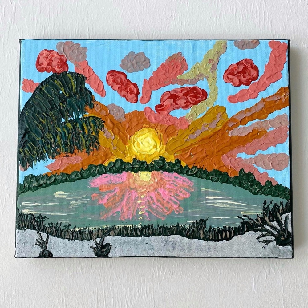 LAST CHANCE SALE!VIBRANT Canvas Painting Colorful TEXTURE SUNSET Landscape 10x8